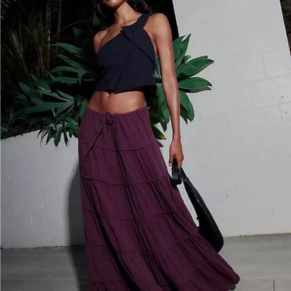 Women’s Tiered Maxi Skirt in Deep Plum